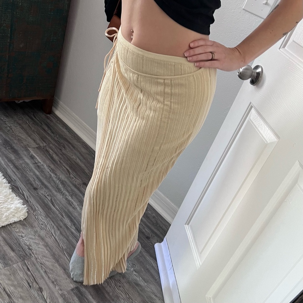 Zara Cream Pleated Wrap Maxi Skirt